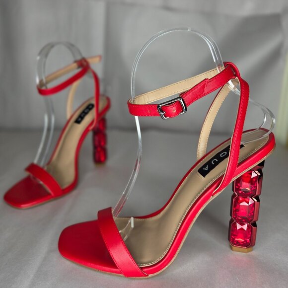 Aqua Shoes - Aqua Women's Dori Red Crystal High Heeled Sandal Heels Size 7.5